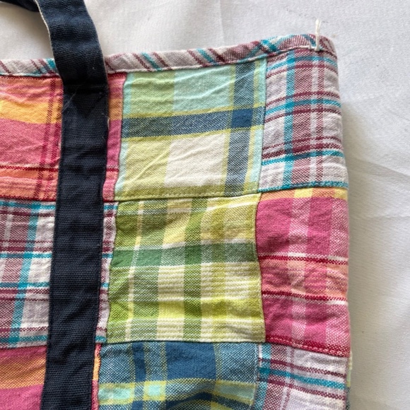 Indian Madras Plaid Cotton Patchwork Tote Bag 15"x6"x8" - Picture 2 of 13